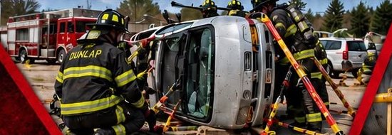 Firefighters working a vehicle extrication